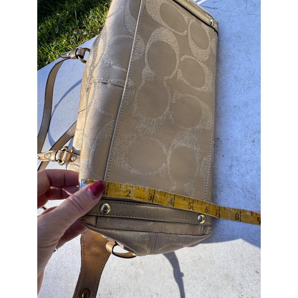 Coach Gold Metallic Signature Jacquard Satchel Bag With Double Handles - Picture 9 of 11